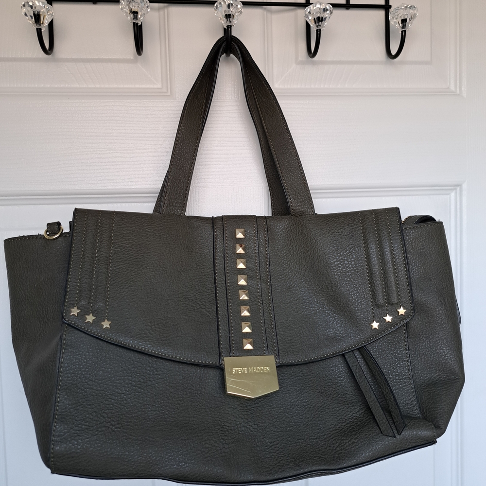 Steve Madden Dark Gray Tote with Gold Accents